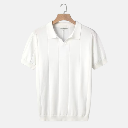 William Ribbed V-Neck Knit Polo | Collared Short Sleeve Polo