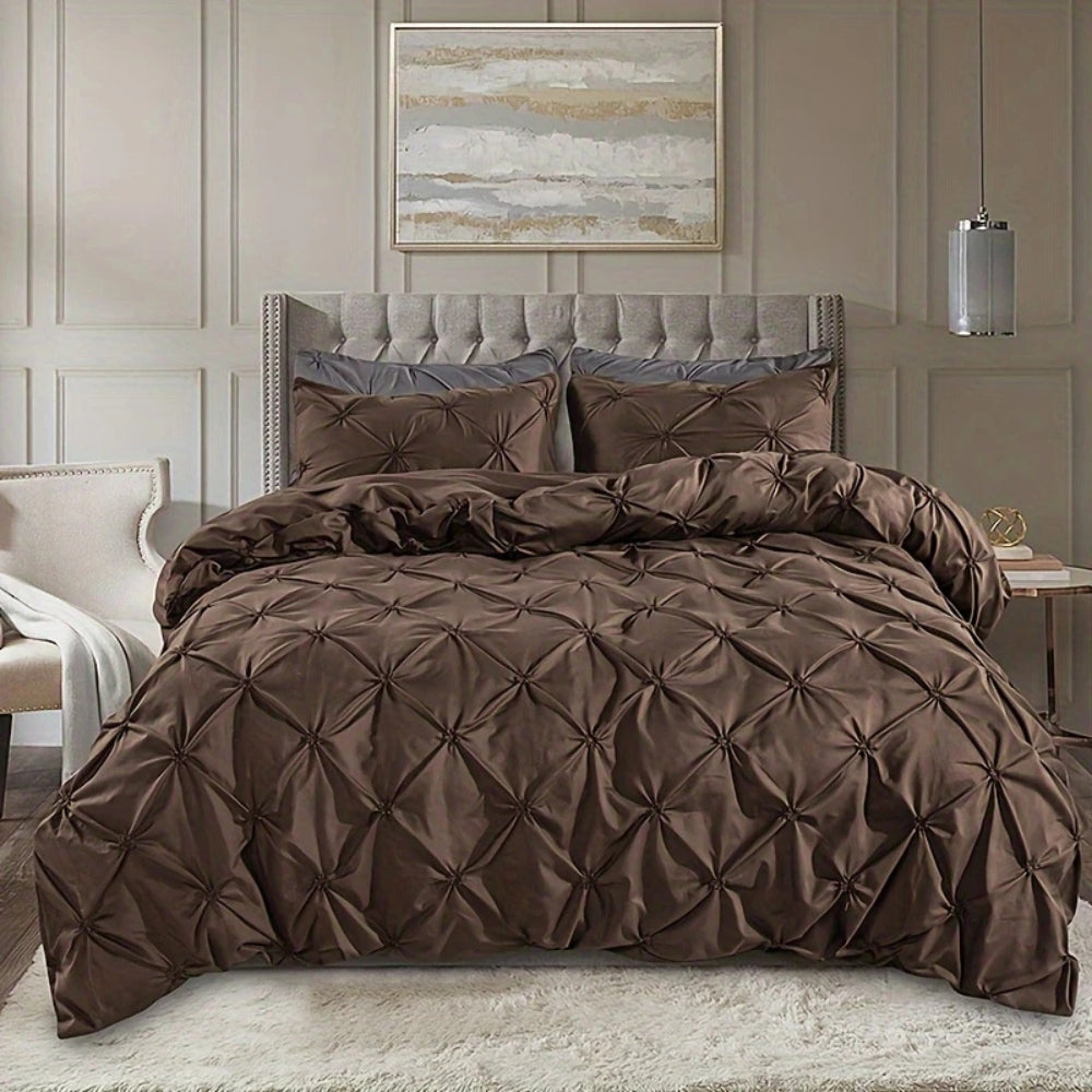 Contemporary Pinch Pleat Duvet Cover Set With Soft Cotton Texture