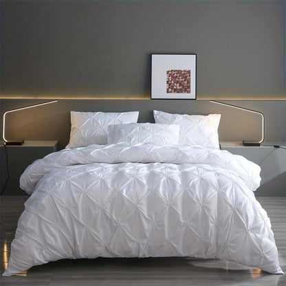 Contemporary Pinch Pleat Duvet Cover Set With Soft Cotton Texture