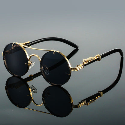 Panthera Onca Vintage-Inspired Round Sunglasses with Artisan Wood Temples