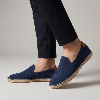 Suede Slip-On Espadrilles with Jute Rope Sole and Heel Tab
