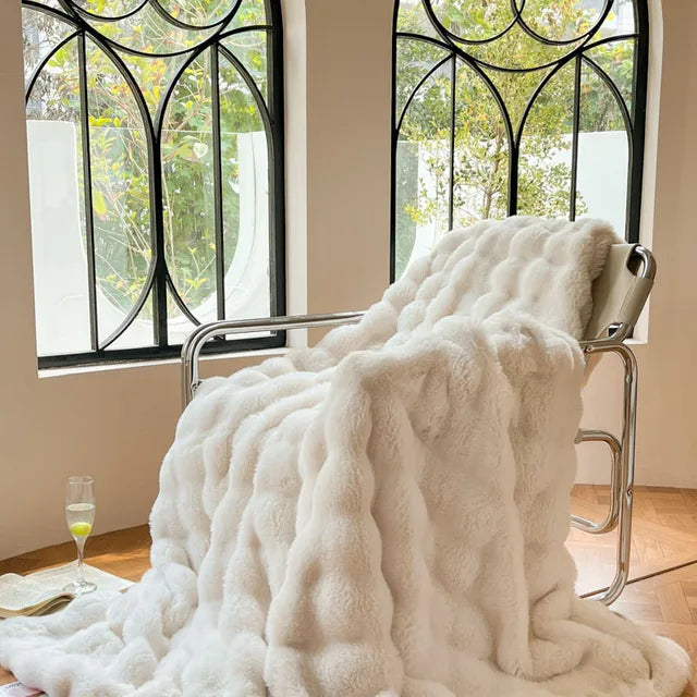Contemporary Faux Fur Throw Blanket With Plush Texture