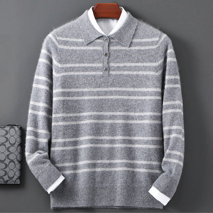 Lennox Merino Polo Sweater | Striped Half-Button Relaxed Polo