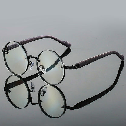 Vintage-Inspired Round Sunglasses with Mixed-Material Textured Temples