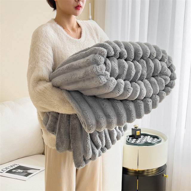 Contemporary Plush Faux Fur Throw Blanket