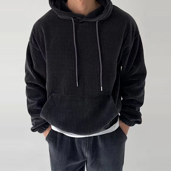 Oscar Relaxed Fit Hoodie | Ribbed Drawstring Kangaroo Pocket Hoodie