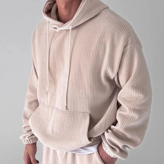 Oscar Relaxed Fit Hoodie | Ribbed Drawstring Kangaroo Pocket Hoodie