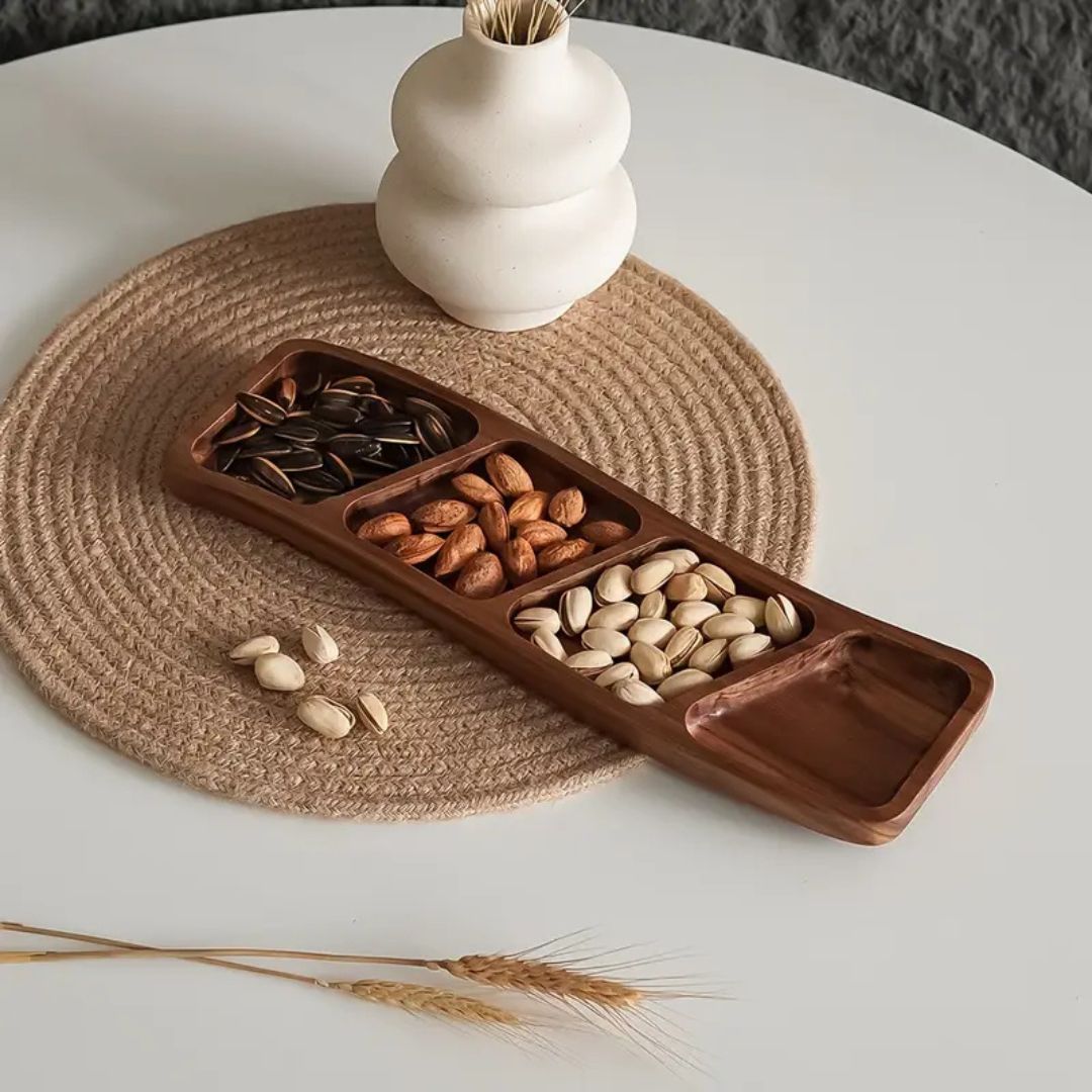Minimalist Wooden Serving Tray With Divided Compartments