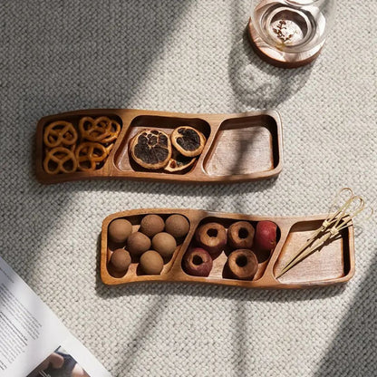 Minimalist Wooden Serving Tray With Divided Compartments