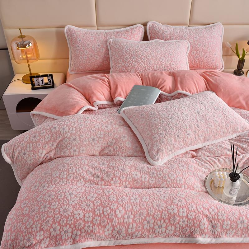 Velvet Floral Bed Sheet Set With Ruffled Skirt