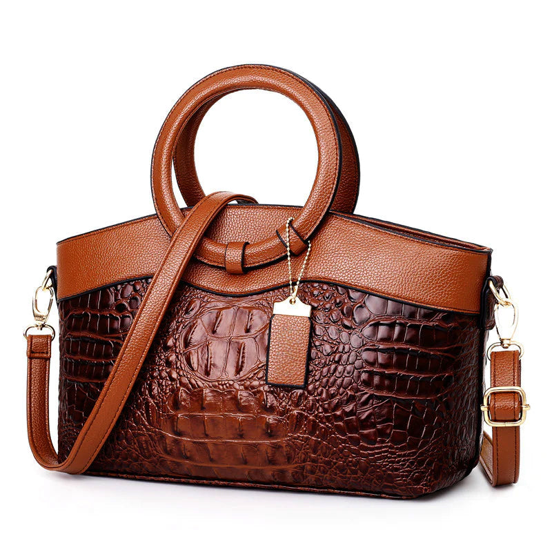 Amelia Structured Top Handle Satchel | Croc-Embossed Two-Tone Satchel