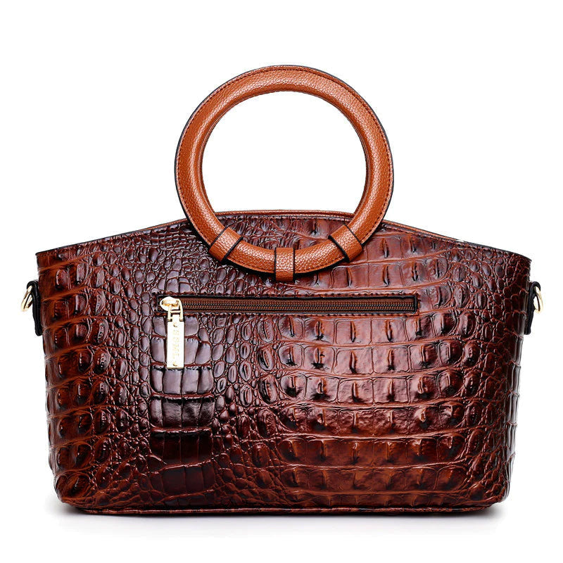 Amelia Structured Top Handle Satchel | Croc-Embossed Two-Tone Satchel