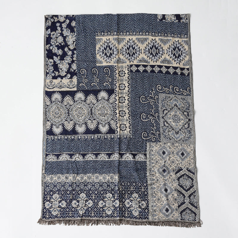 Stella Oversized Scarf | Jacquard Pattern Fringed Scarf