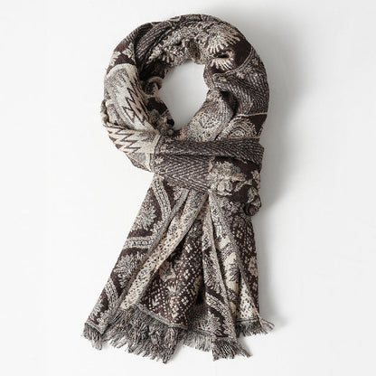 Stella Oversized Scarf | Jacquard Pattern Fringed Scarf