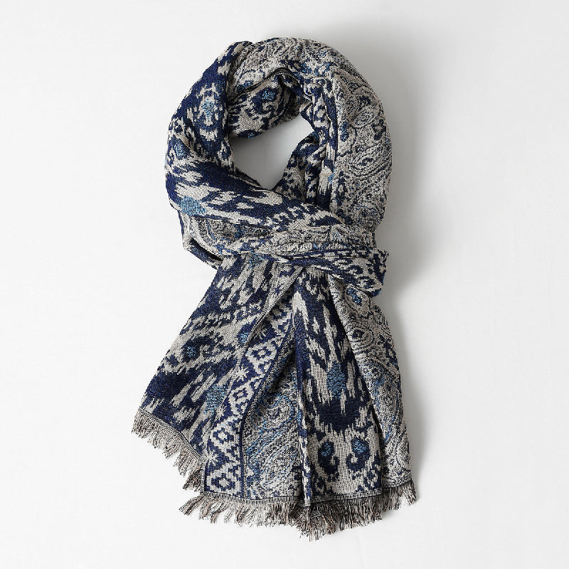 Stella Oversized Scarf | Jacquard Pattern Fringed Scarf