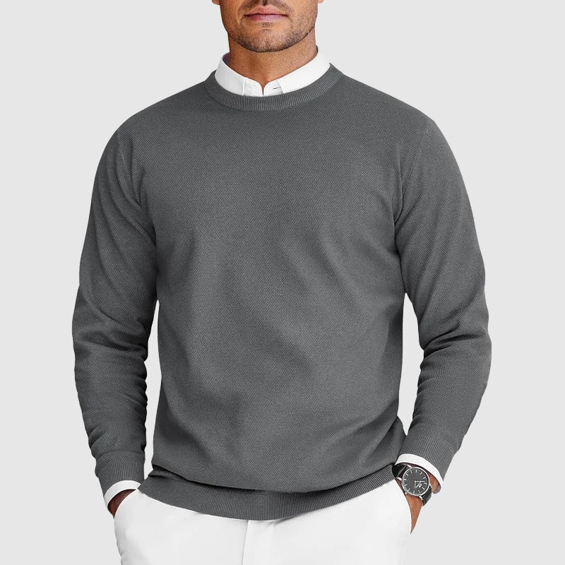 Thomas Ribbed Textured Knit Crewneck Sweater | Solid Long Sleeve Sweater
