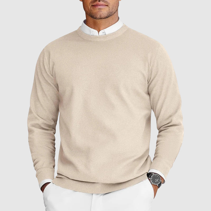 Thomas Ribbed Textured Knit Crewneck Sweater | Solid Long Sleeve Sweater