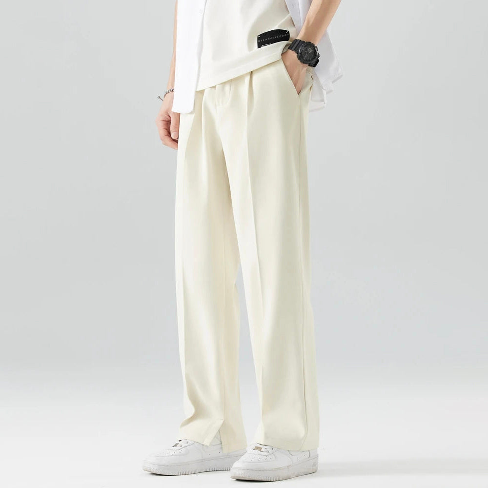 Theodore Relaxed Fit Trousers | Pleated Split Hem Trousers