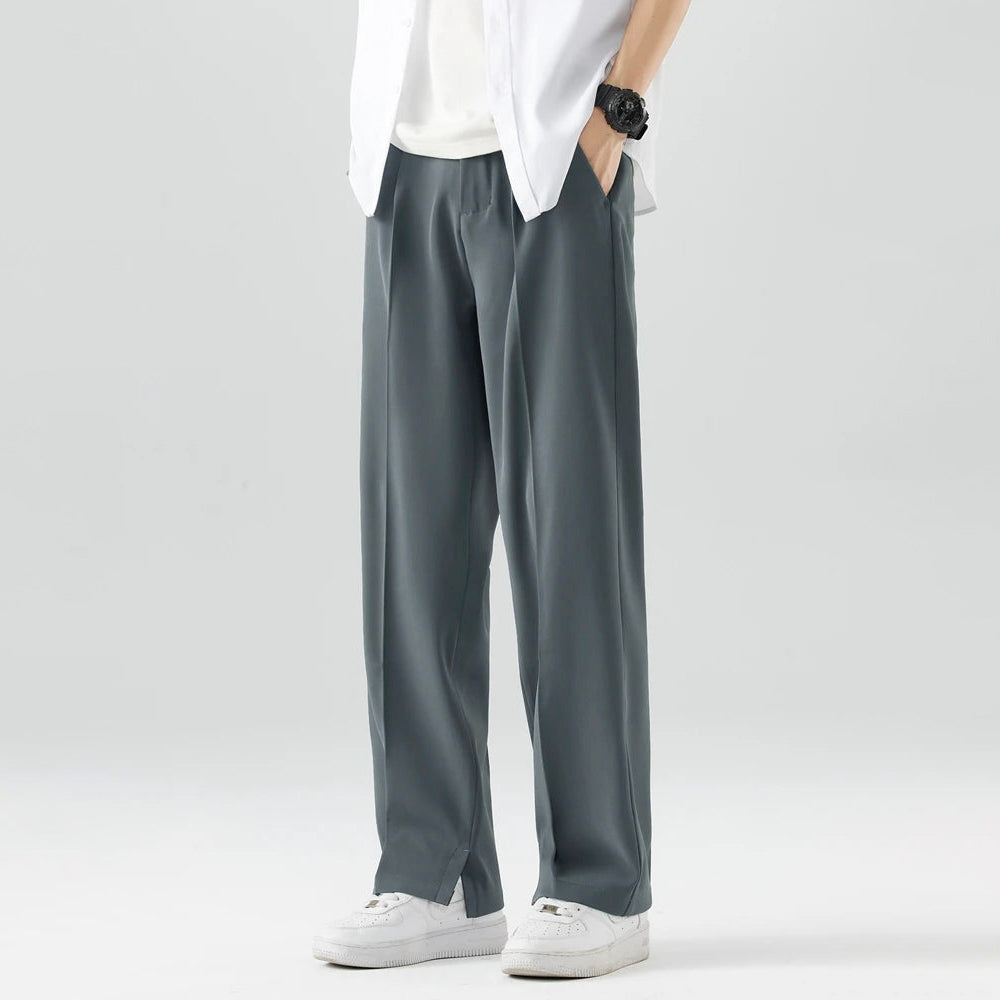 Theodore Relaxed Fit Trousers | Pleated Split Hem Trousers