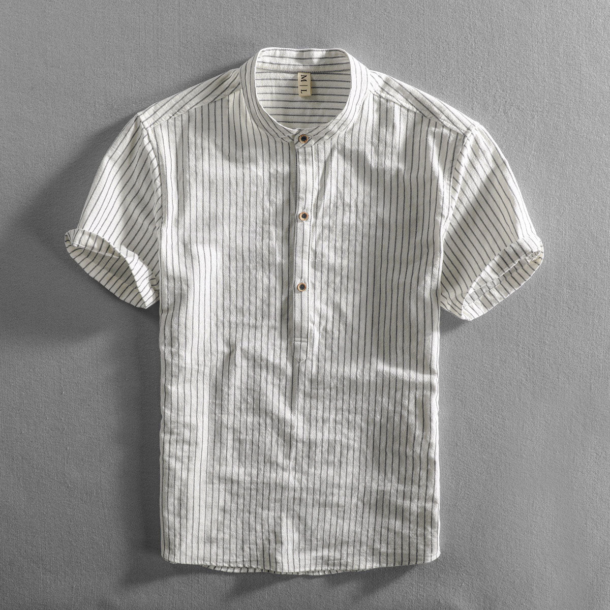Felix Grant Relaxed Mandarin Collar Shirt with Vertical Stripes