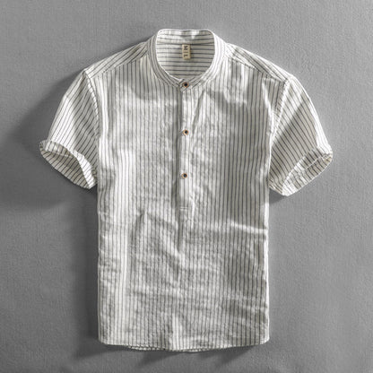 Felix Grant Relaxed Mandarin Collar Shirt with Vertical Stripes
