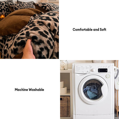 Velvet Leopard Print Bed Sheet Set With Plush Texture