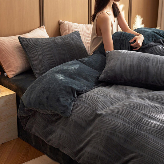 Modern Velvet Bed Sheet Set With Wavy Texture