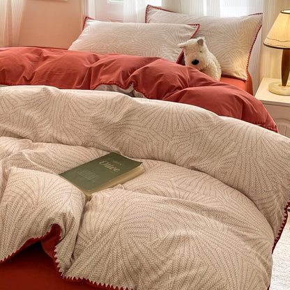 Modern Cotton Bedding Set With Leaf Pattern