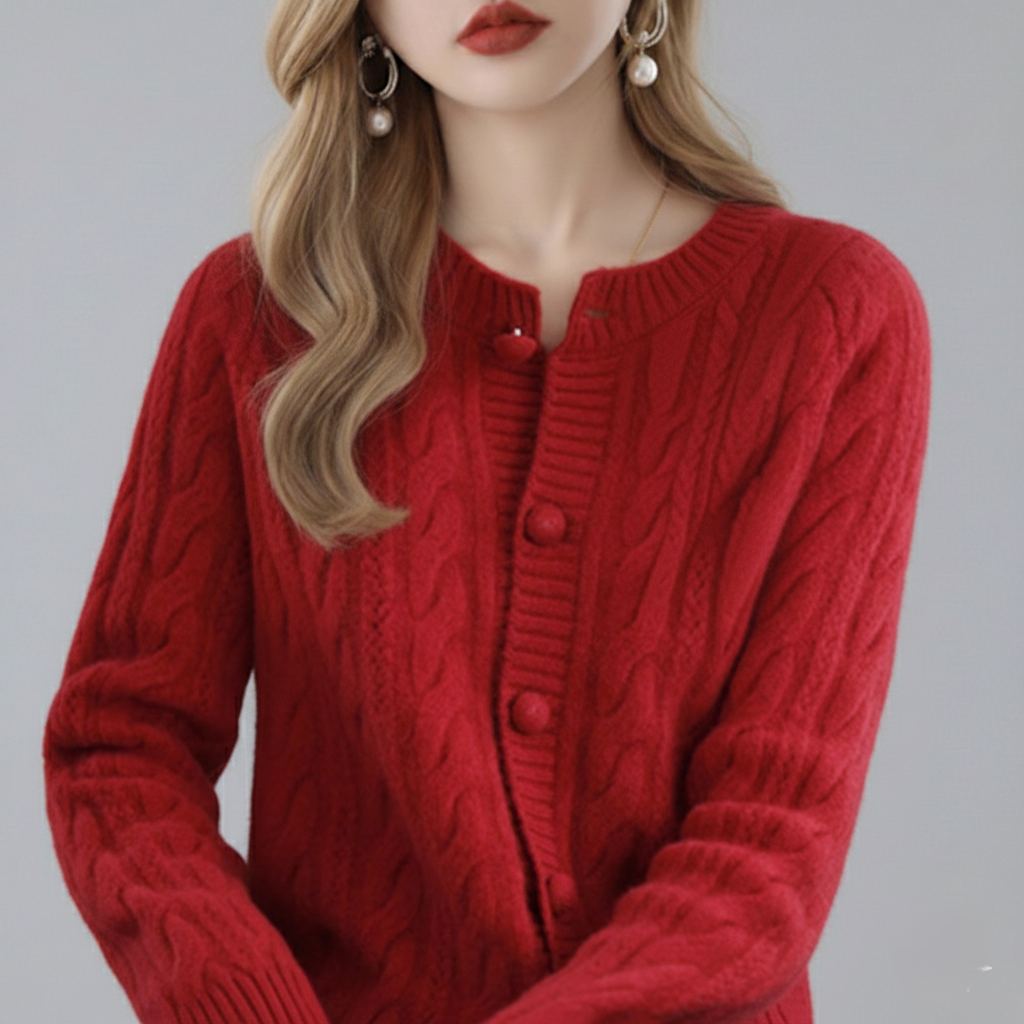 Cable Knit Button-Front Cardigan Sweater