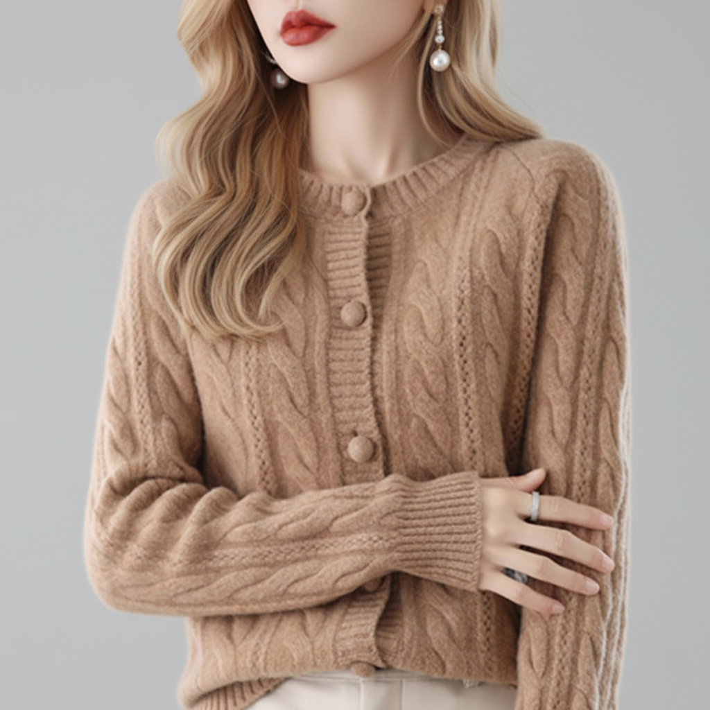Cable Knit Button-Front Cardigan Sweater