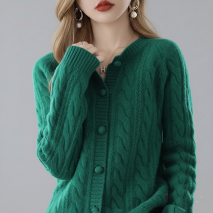 Cable Knit Button-Front Cardigan Sweater