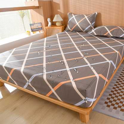 Waterproof geometric fitted sheet with elastic corners