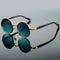 Vintage-Inspired Round Sunglasses with Mixed-Material Textured Temples