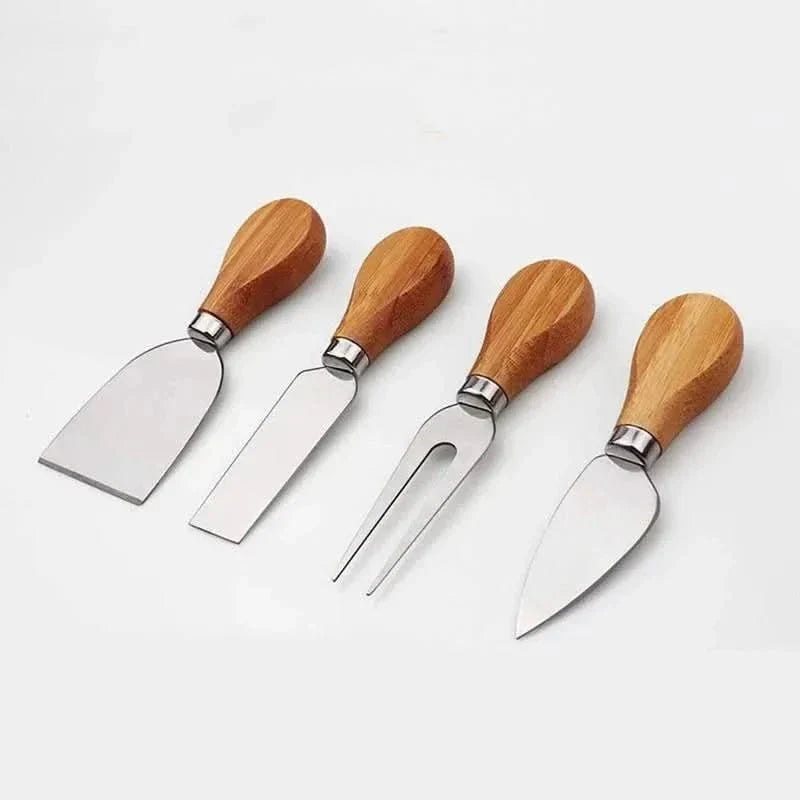 Contemporary Bamboo Cheese Board Set With Built-In Knife Holder