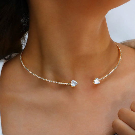 Freya Embellished Fitted Choker Necklace | Crystal Heart Accent Necklace