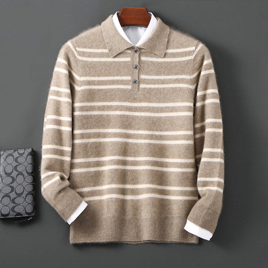 Lennox Merino Polo Sweater | Striped Half-Button Relaxed Polo