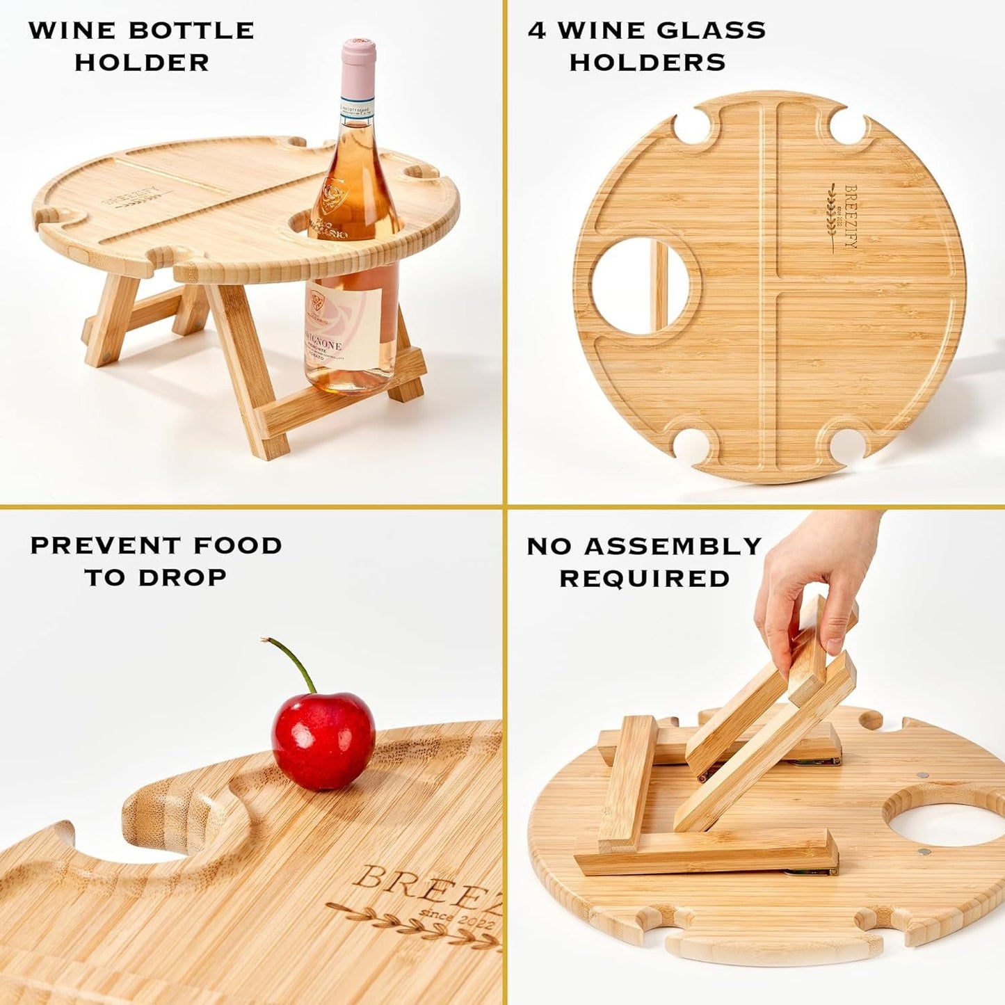 Portable Nordic Oak Wine Table With Foldable Legs