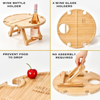 Portable Nordic Oak Wine Table With Foldable Legs