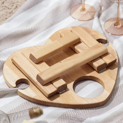 Portable Nordic Oak Wine Table With Foldable Legs