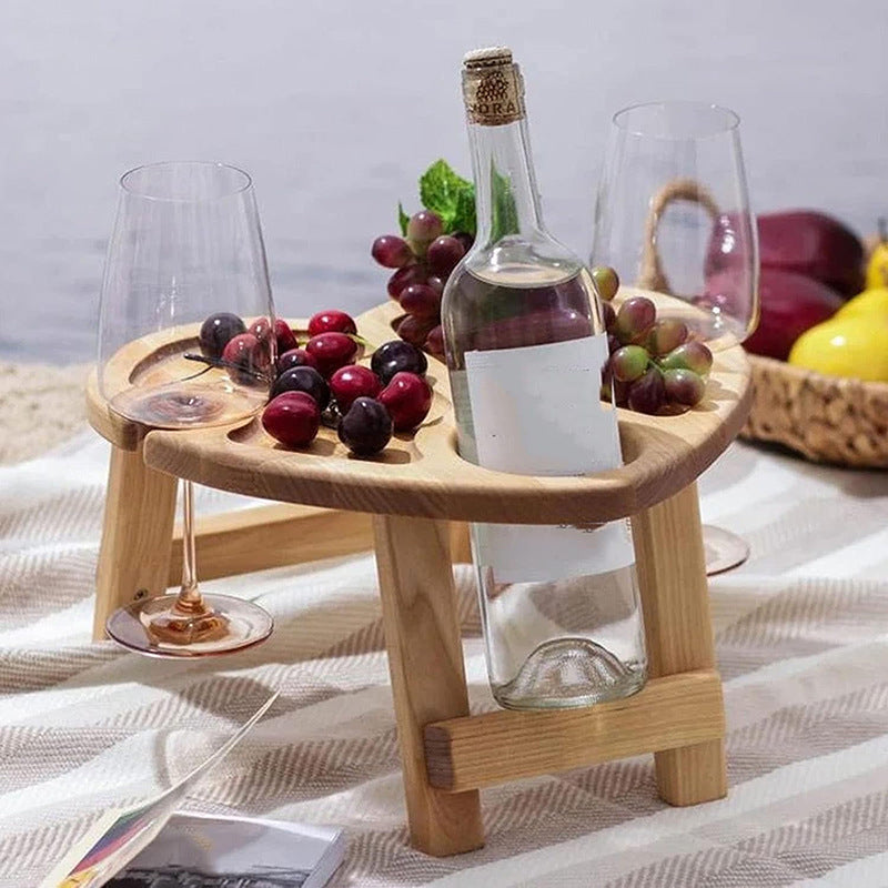 Portable Nordic Oak Wine Table With Foldable Legs