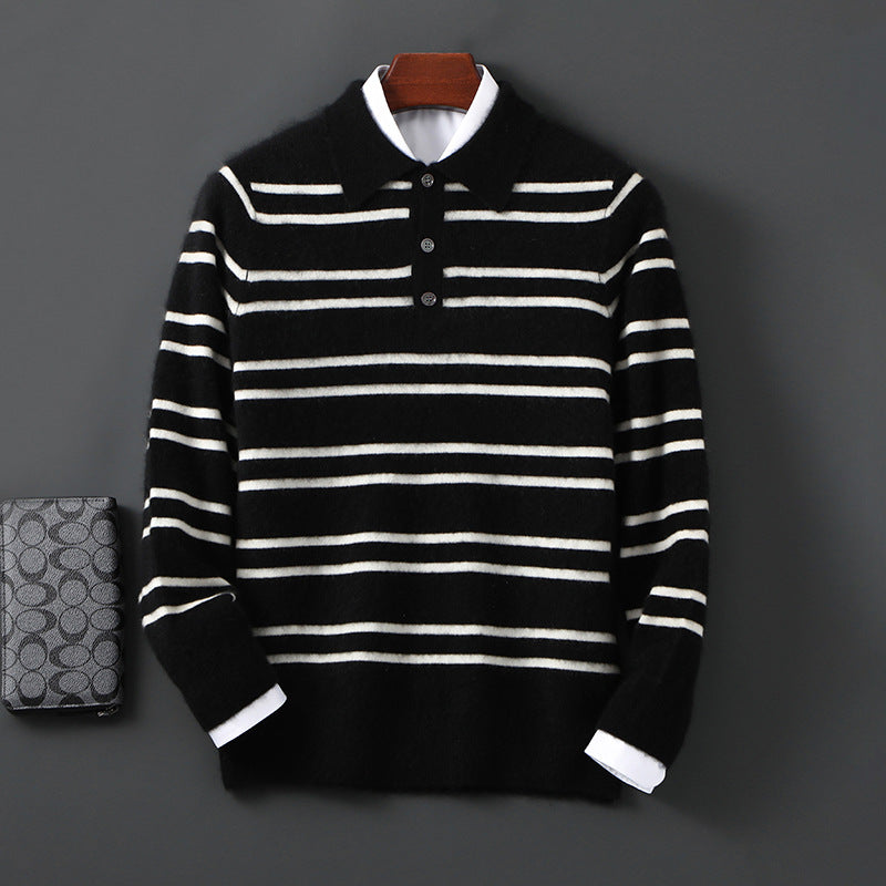 Lennox Merino Polo Sweater | Striped Half-Button Relaxed Polo
