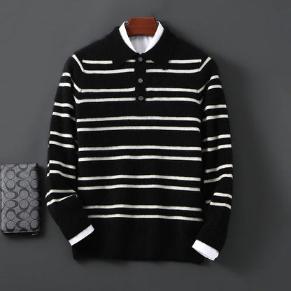 Lennox Merino Polo Sweater | Striped Half-Button Relaxed Polo