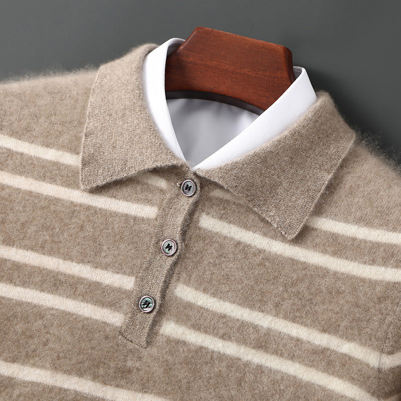 Lennox Merino Polo Sweater | Striped Half-Button Relaxed Polo