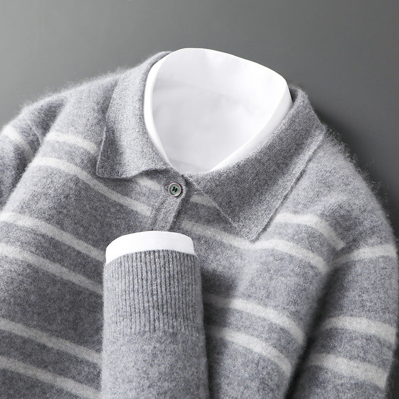 Lennox Merino Polo Sweater | Striped Half-Button Relaxed Polo