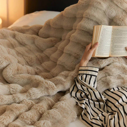 Contemporary Faux Fur Throw Blanket With Plush Texture