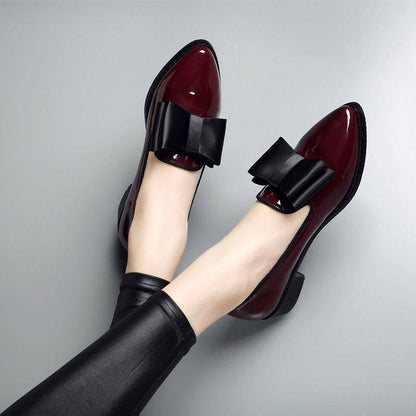 Isabella Pointed-Toe Loafers | Bow Patent Finish Loafers