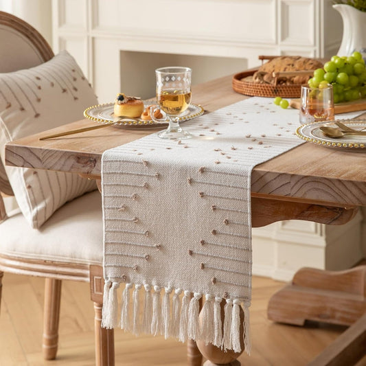 Bohemian Cotton Table Runner With Tassel Edges