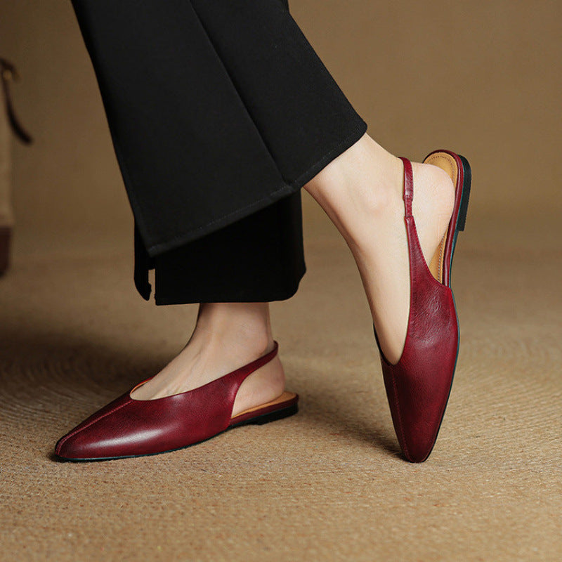 Viola Pointed Toe Slingback Flats | Solid V-Cut Vamp Flats