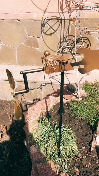 Metal windmill "Rockband" - Moving garden decoration with character
