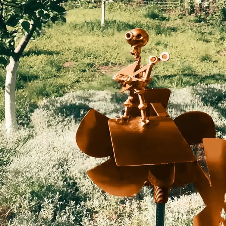 Metal windmill "Rockband" - Moving garden decoration with character